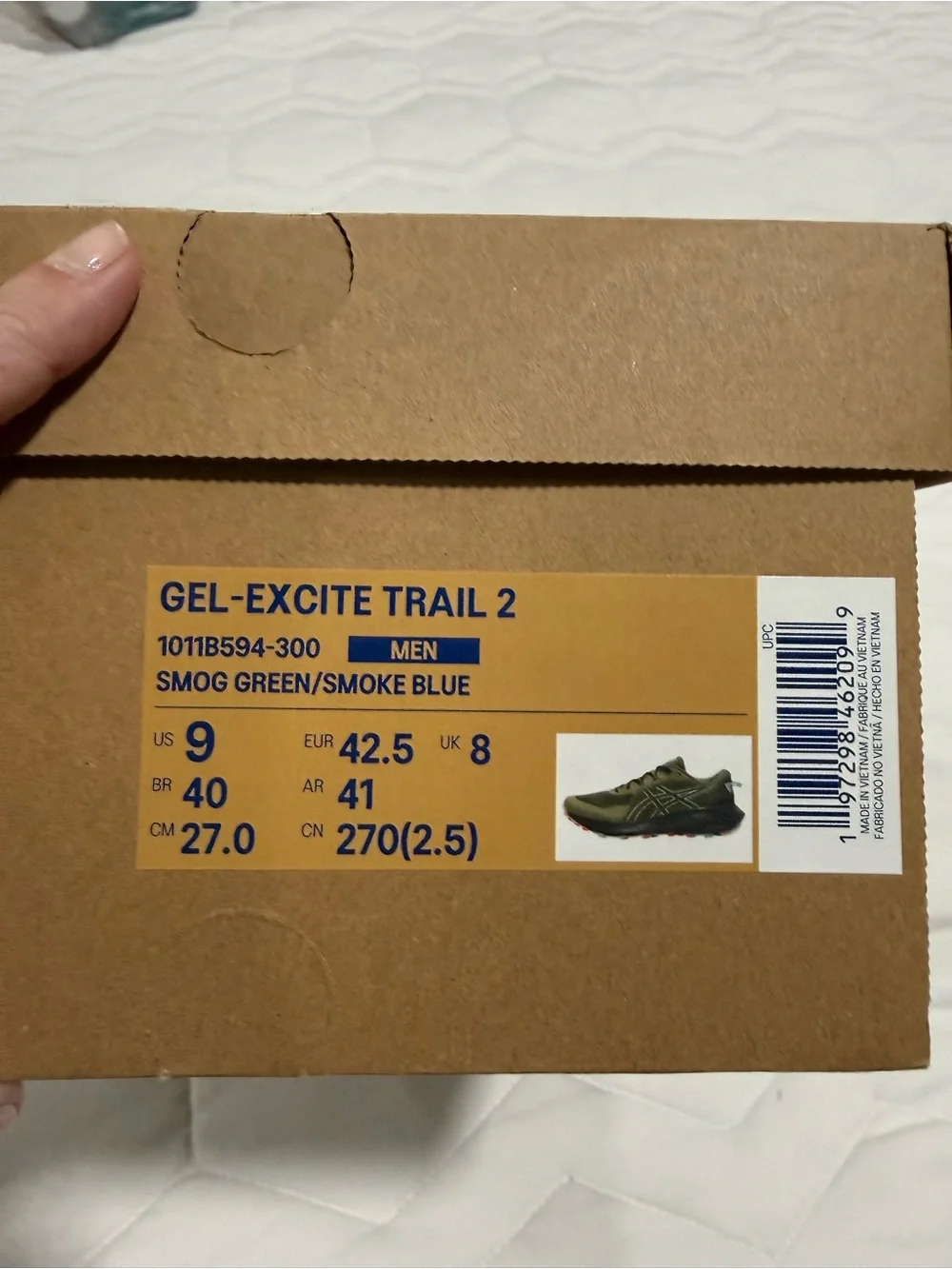 Asics Olive Green Gel Excite Trail 2 Running Shoes with Light Blue Accents